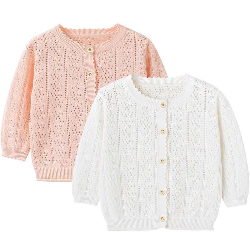 Simplee kids Baby Girl Thin Sweater Solid Cardigans Baby Girls Long Sleeve Coat Cardigan for Spring 3-6 Months - Image 1